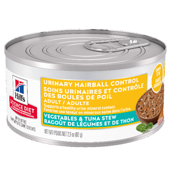 Hill's Science Diet Adult Urinary Hairball Control Vegetable & Tuna Stew Canned Cat Food, 2.9oz