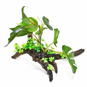 Aquatop Aquatop Resin Driftwood with Broad Leaf Plastic Plant & Clover