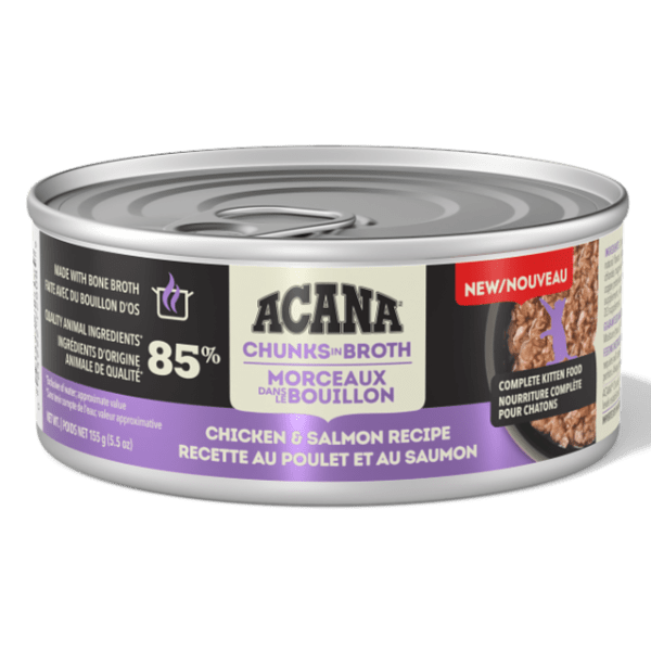 Champion Petfoods ACANA Chunks in Broth Chicken & Salmon Kitten Recipe Canned Cat Food, 5.5oz