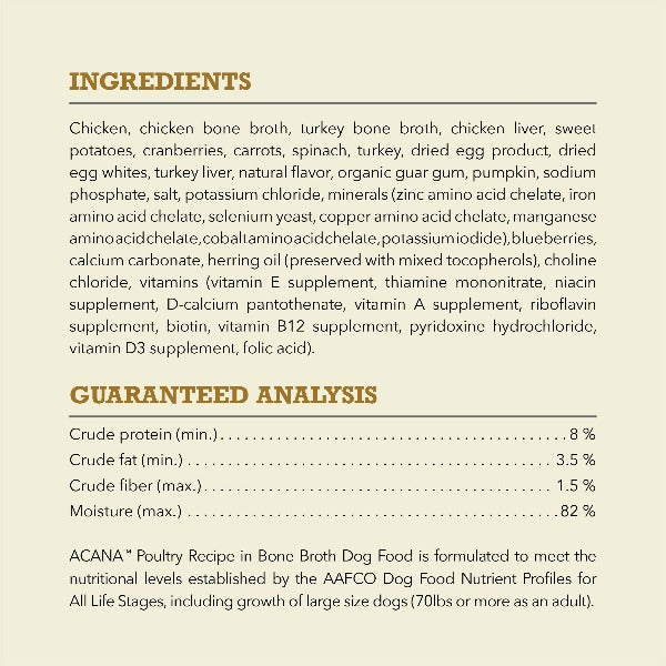 Champion Petfoods Acana Poultry Recipe in Bone Broth Canned Dog Food