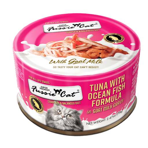 Fussie Cat Tuna with Ocean Fish in Goat Milk Gravy Canned Cat Food, 2.47oz
