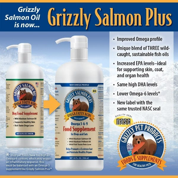 Grizzly Pet Products Grizzly Salmon Plus Omega 3-6-9 Dog Food Supplement