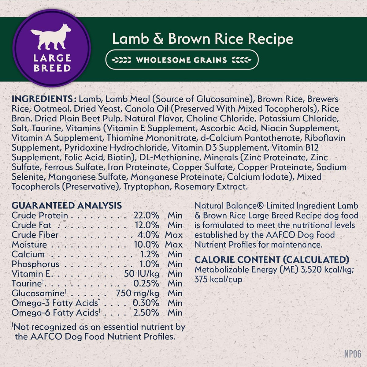 Natural Balance Natural Balance Limited Ingredient Lamb & Brown Rice Large Breed Recipe Dry Dog Food, 26lb