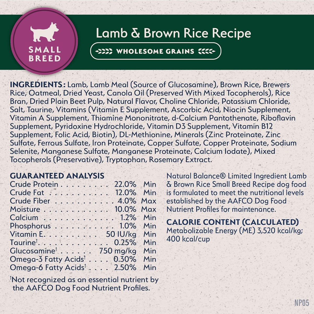 Natural Balance Natural Balance Limited Ingredient Lamb & Brown Rice Small Breed Recipe Dry Dog Food