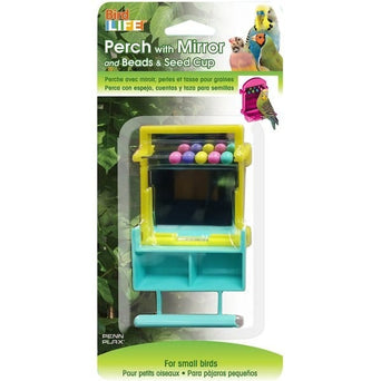 Penn Plax Bird Life Perch with Mirror, Beads, and Seed Cup