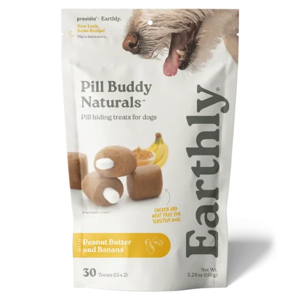 Presidio Earthly Pet Pill Buddy Naturals Pill Hiding Treat for Dogs; Peanut Butter & Banana Recipe